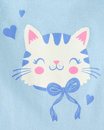 Toddler Girls Cat Bow 3-Piece Outfit Set - BLUE AIR
