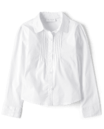 Girls Uniform Long Sleeve Pintuck Poplin Button Up Shirt The