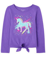 The Childrens Place Girls Flip Sequin Tie Front Top (neon fairy purple)