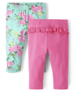 Baby Girls Floral Print And Ruffle Knit Leggings 2-Pack