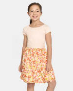 Girls Short Raglan Sleeve Floral Woven Fit And Flare Dress