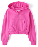 Girls Long Sleeve Fleece Cropped Zip Up Hoodie FUZZY PINK CL The Children s Place CA
