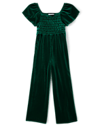 Girls Short Flutter Sleeve Smocked Wide Leg Velour Jumpsuit GREEN The Children s Place