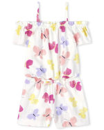 Babyhug 100% Cotton Knit Frill Sleeves Romper  Butterfly Print - Green