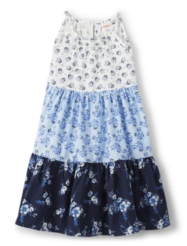 Girls Floral Tiered Dress - Blue Skies - party blue