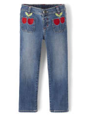 Girls Embroidered Jeans - Very Cherry