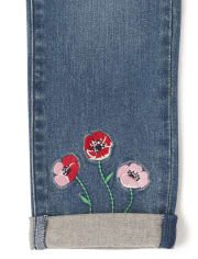 Girls Embroidered Jeans - Playful Poppies