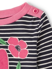 Girls Striped Top - Playful Poppies