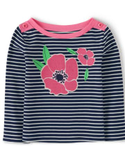 Girls Striped Top - Playful Poppies