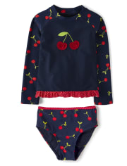 Girls Rashguard Swimsuit - Very Cherry