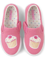 Girls Embroidered Slip On Sneakers - Hello Cupcake