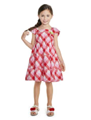 Girls Gingham Tiered Dress - Very Cherry