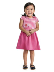 Girls Embroidered Striped Dress - Playful Poppies