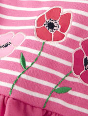 Girls Embroidered Striped Dress - Playful Poppies