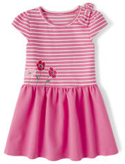 Girls Short Sleeve Poppy Embroidered Striped Ponte Knit Drop Waist Dress - Playful PoppiesCHILDRENS PLACE-27X27CHILDRENS PLACE-27X27