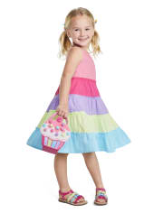 Girls Colorblock Tiered Dress - Hello Cupcake