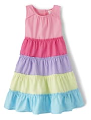Girls Colorblock Tiered Dress - Hello Cupcake