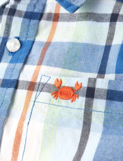 Boys Plaid Button Up Shirt - Whale Hello There