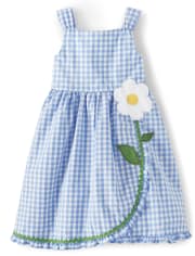 Girls Gingham Ruffle Dress - Sunny Daisies