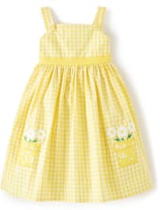 Robe vichy en pot de fleurs appliquée pour filles - Sunny Daisies