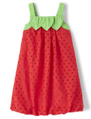 Vestido con dobladillo burbuja con ojales para niñas - Strawberry Patch