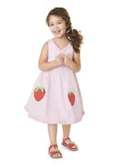 Girls Applique Seersucker Dress - Strawberry Patch