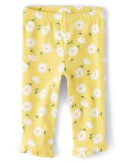 Girls Floral Ruffle Capri Leggings - Sunny Daisies