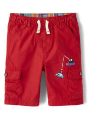 Boys Embroidered Construction Cargo Shorts - Travel Adventure