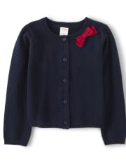 Girls Pointelle Bow Cardigan - American Cutie