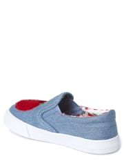 Girls Embroidered Denim Slip On Sneakers - Candy Apple