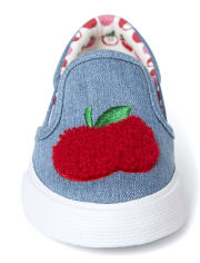 Girls Embroidered Denim Slip On Sneakers - Candy Apple