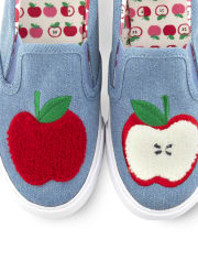Girls Embroidered Denim Slip On Sneakers - Candy Apple