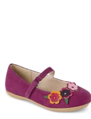 Girls Applique Flowers Ballet Flats - Berry Cute