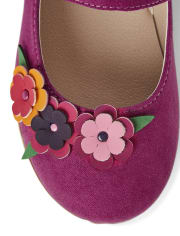 Girls Applique Flowers Ballet Flats - Berry Cute