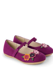 Girls Applique Flowers Ballet Flats - Berry Cute