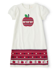 Girls Fairisle Sweater Dress - Candy Apple