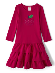 Girls Embroidered Tiered Dress - Candy Apple