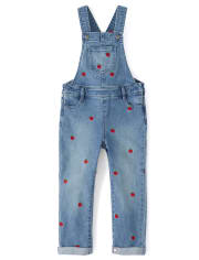Girls Embroidered Overalls - Candy Apple