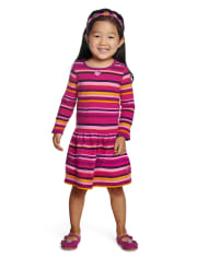 Vestido niñas apliques flores rayas - Berry Cute