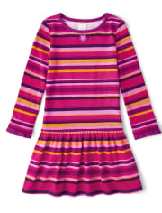 Vestido niñas apliques flores rayas - Berry Cute