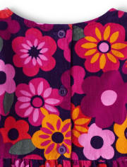 Girls Floral Corduroy Tiered Dress - Berry Cute