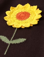 Vestido tipo suéter de girasol con apliques de crochet para niñas - Cosecha