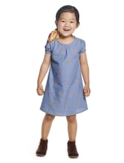 Girls Embroidered Sunflower Chambray Shift Dress - Harvest