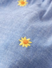 Girls Embroidered Sunflower Chambray Shift Dress - Harvest