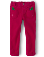 Girls Embroidered Corduroy Pants - Candy Apple
