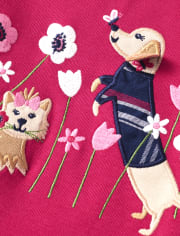 Girls Embroidered Dog Top - Preppy Puppy