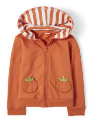 Girls Embroidered Zip Up Hoodie - Pumpkin Patch