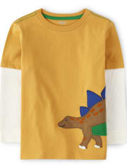 Boys Embroidered Stegosaurus 2 In 1 Top - Dino Roar