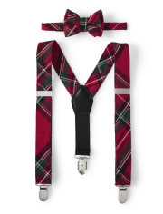 Boys Plaid Bow Tie And Suspenders Set - Picture Perfect