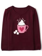 Girls Embroidered Hot Chocolate Top- Winter Wonderland